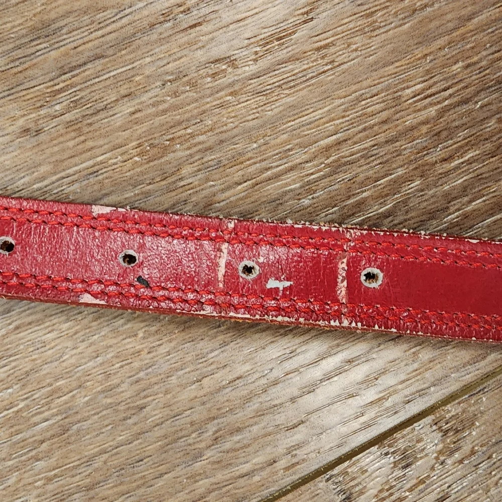 Nocona Red Leather Belt with Silver Aztec Southwestern Design Buckle size 26